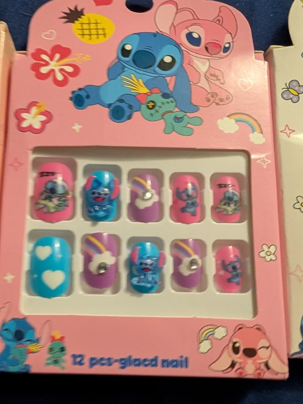3 Cute Pink & Blue Kids Nail Set with Stitch Character